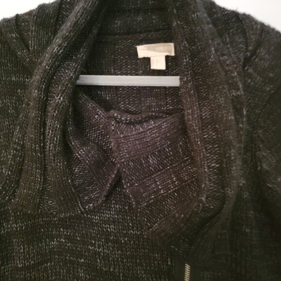 VTG Forever 21 Womens Sweater Cable Knit Asymmetric Zipper Size L Gray Black - Picture 14 of 15